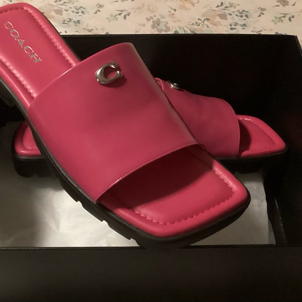 Coach Pink Slide Sandals with Square-Toe Design
